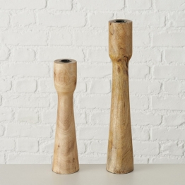 Κηροπήγιο Σετ 2τμχ Ξύλινο Mango Natural 7x30εκ.-8x40εκ. Caldeas MSA 20-25-337