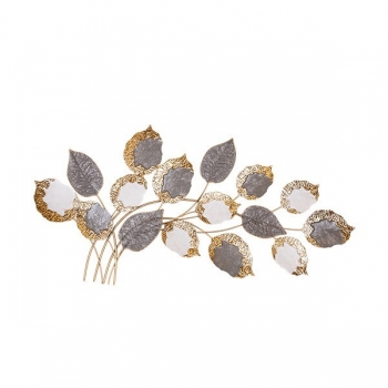 Διακοσμητικό Τοίχου Μεταλλικό Φύλλα Χρυσό-Γκρι-Λευκό 118x5,5x60εκ. ESTHETI 812-30014