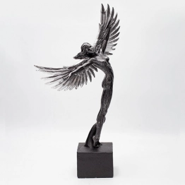 Διακοσμητικό Επιτραπέζιο Γυναίκα Με Φτερά Polyresin Μαύρο-Ασημί 20x10x39,5εκ. ESTHETI 819-00907