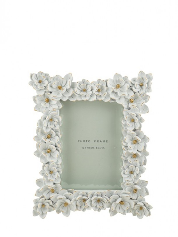 Κορνίζα Polyester Με Λουλούδια Λευκά-Χρυσό 13x18εκ. Zen Collection 25.50.52353