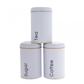 Δοχείο Σετ 3τμχ Coffee-Sugar-Tea Μεταλλικά Λευκά 10x16εκ. iliadis 84443