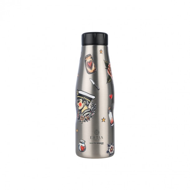 Θερμός-Μπουκάλι Ανοξείδωτο Flask Old School Ink Save The Aegean Estia 500ml-7x7x22,3εκ. 01-31626