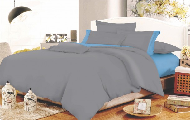 Σετ Σεντόνια Φάσα Polycotton Διπλά 200x240εκ. Grey-Sky Blue Komvos Home 7001105-29