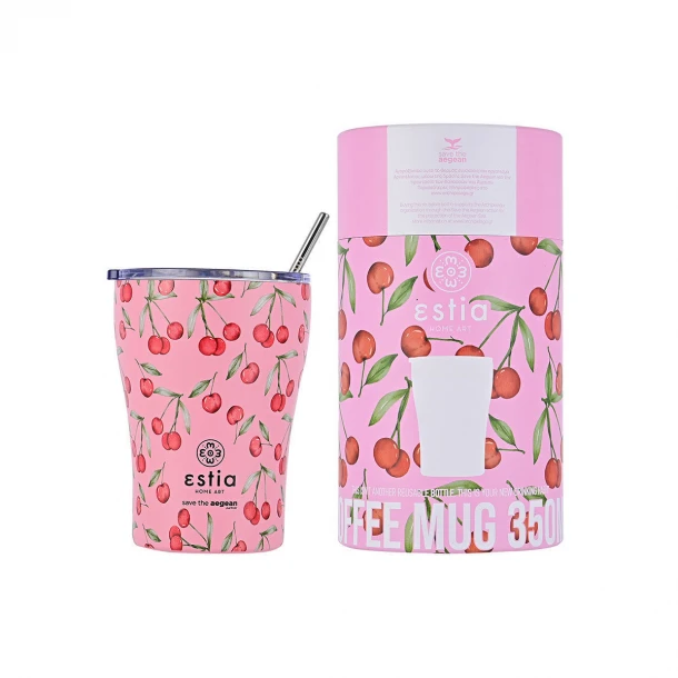 Θερμός-Ποτήρι Ανοξείδωτο Coffee Mug Cherry Rose Save The Aegean Estia 350ml-7x13εκ. 01-16876