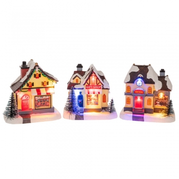 Χριστουγεννιάτικο Σετ 3τμχ Σπιτάκι Με Led Μπαταρίας 10x7x10εκ. iliadis 90732