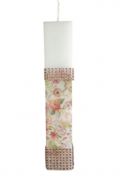 Λαμπάδα Χειροποίητη Πλακέ Λευκή Με Decoupage Λουλούδια 2,7x1,2x25εκ. 24-762