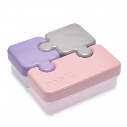 Φαγητοδοχείο Πλαστικό Με 3 Δοχεία Puzzle Purple-Grey-Pink Melli MEL15200