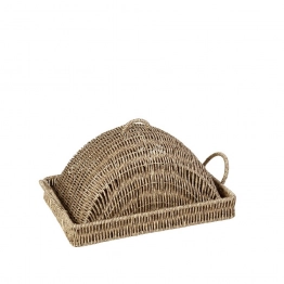 Δίσκος Σερβιρίσματος Με Καπάκι Ψάθινος Μπεζ ESPIEL 29x29x14εκ. KOD146