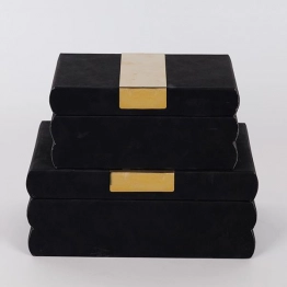 Διακοσμητικό Κουτί Σετ 2τμχ Ξύλινο-Pu Μαύρο 25x15x10εκ.-20x12x8εκ. ESTHETI 752-17082