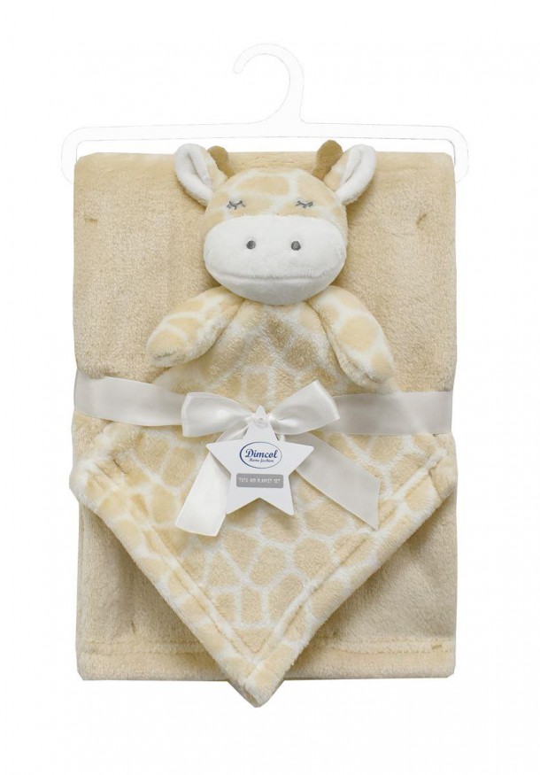 Σετ Κουβέρτα Fleece Αγκαλιάς-Λίκνου 75x100εκ. Με Νάνι-Πανάκι Παρηγοριάς 33x33εκ. Giraffe 05 Beige Dimcol