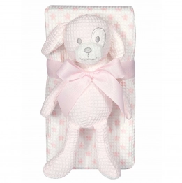 Κουβέρτα Πικέ Βαμβακερή Με Παιχνίδι Αγκαλιάς-Λίκνου 75x100εκ. Essential Baby 8857 Ροζ-Λευκή Greenwich Polo Club