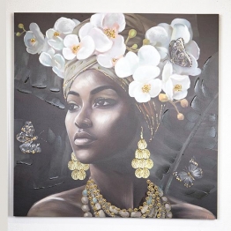 Πίνακας Καμβάς Γυναίκα Με Λουλόυδια Μαύρο-Λευκό-Γκρι 100x3x100εκ. ESTHETI 755-12046