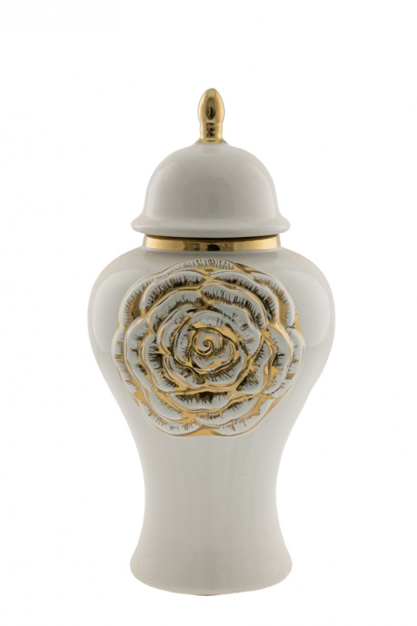 Βάζο Κεραμικό Με Καπάκι Λευκό-Χρυσό 19x40εκ. Zen Collection 24.2.49731