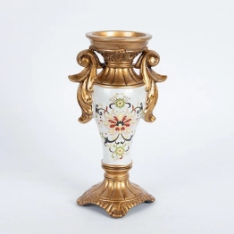 Κηροπήγιο Πορσελάνης-Polyresin Λευκό-Χρυσό 15x9,5x24,5εκ. ESTHETI 752-21017