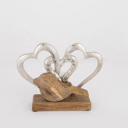Διακοσμητικό Επιτραπέζιο Καρδιές Με Πουλί Ξύλινο-Μεταλλικό Ασημί-Natural 23x5x17εκ. ESTHETI 752-28562