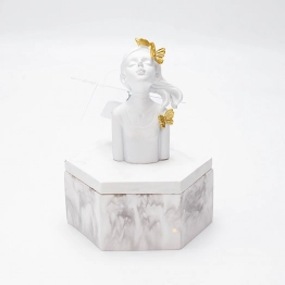 Διακοσμητικό Κουτί Polyresin-Μαρμάρινο Λευκό-Χρυσό 8x8x12εκ. ESTHETI 819-00910