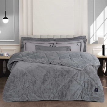 Κουβερτοπάπλωμα Faux Fur-Sherpa Υπέρδιπλο 220x240εκ. Premium 3446 Γκρι Greenwich Polo Club