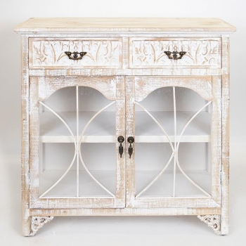 Μπουφές Ξύλινος Αντικέ Λευκός Με 2 Πόρτες & 2 Συρτάρια Με Σχέδιο 79,5x31,5x78εκ. ESTHETI 750-25018