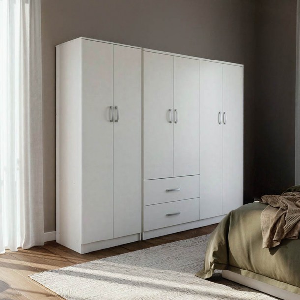 Ντουλάπα εξάφυλλη Lego Ι pakoworld λευκή 200,5x42x180εκ