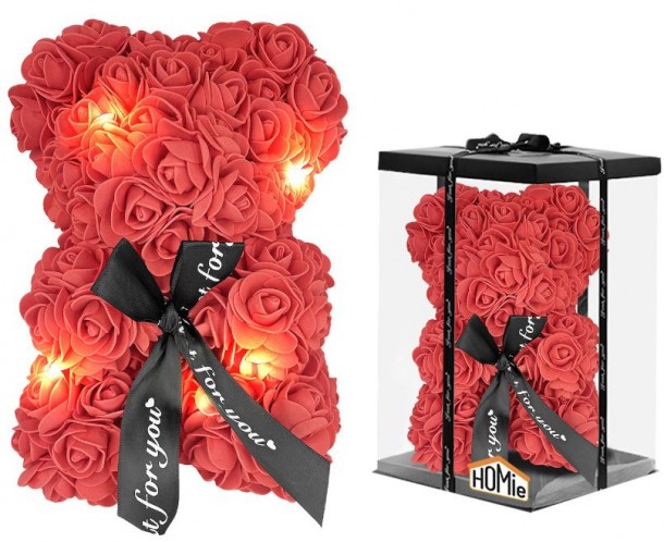 Αρκουδάκι Από Τεχνητά Τριαντάφυλλα Με Φως 23εκ. Homie 22-3075