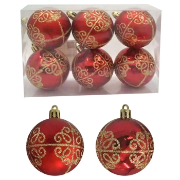 Σετ Μπάλες 6τμχ Ντεκόρ Κόκκινες Δ6εκ. Xmasfest 93-2824