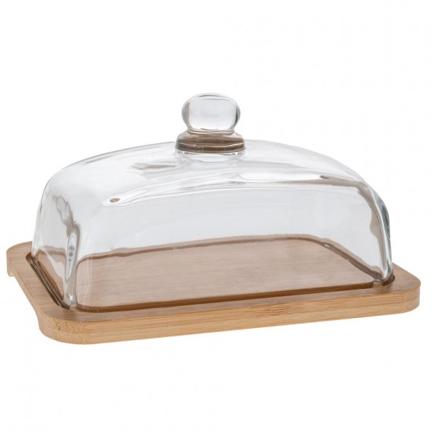 Δίσκος Σερβιρίσματος Bamboo Με Γυάλινο Καπάκι Natural-Διάφανο 18z13x10εκ. iliadis 91923