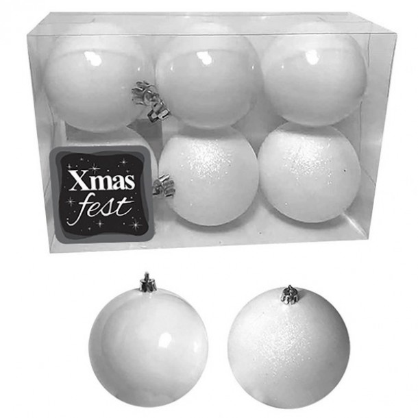 Σετ Μπάλες 6τμχ Λευκές Shiny-Glitter Δ7εκ. Xmas fest 93-2522