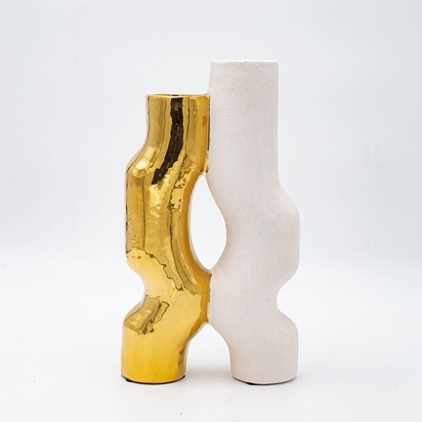 Βάζο Κεραμικό Λευκό-Χρυσό 15,5x6,5x27,5εκ. ESTHETI 819-00714