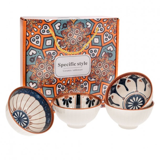 Μπωλ Κεραμικό Σετ 4τμχ Λευκό-Μπλε 11x6εκ. iliadis 91910