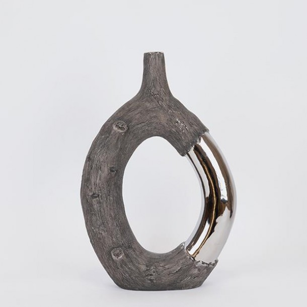 Βάζο Κεραμικό Καφέ-Ασημί 26,5x9,5x39,5εκ. ESTHETI 752-20387
