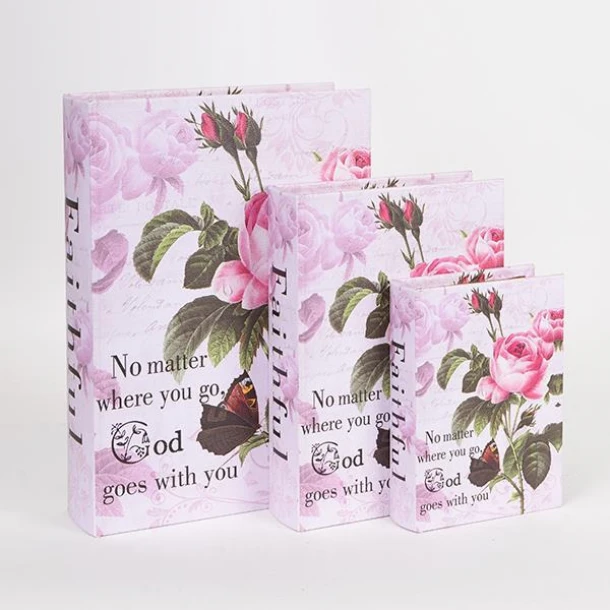 Διακοσμητικό Κουτί Βιβλίο Σετ 3τμχ Ξύλινο Ροζ 32x23x7εκ./25x18x5,5εκ./18x13x4εκ. ESTHETI 752-17019