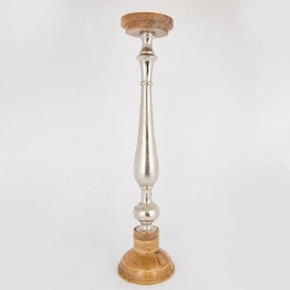 Κηροπήγιο Ξύλινο-Μεταλλικό Ασημί-Natural 17x74εκ. ESTHETI 752-23025