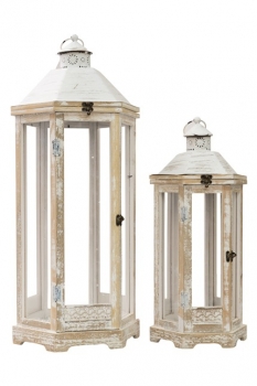 Φανάρι Σετ 2τμχ Ξύλινο Μπεζ 33x29,5x77εκ.-25x22x53εκ. Zen Collection 24.17.49791