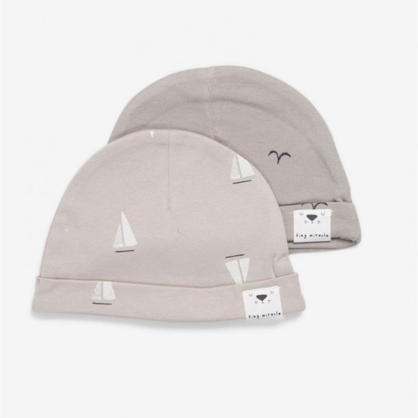 Σετ 2τμχ Σκουφάκι Βαμβακερό 0-3 Μηνών Newborn Hats Boats Birds Minene 221300048900M