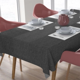 Σετ 2τμχ Τραπεζομάντηλο & Runner Εμπριμέ Polycotton Αλέκιαστο 140x140εκ.-40x140εκ. Panama Shadow Dark Grey DimCol