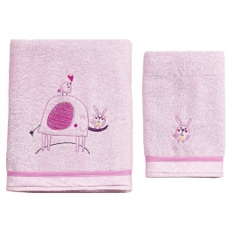 Σετ Πετσέτες 2τμχ Μπεμπέ Βαμβακερές Elephant Ροζ 59021