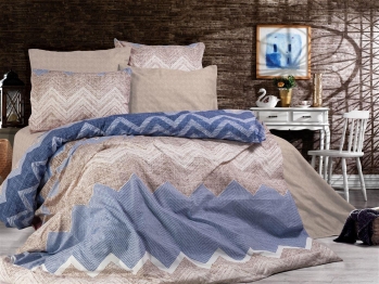 Παπλωματοθήκη Polycotton Μονή 160x240εκ. Αθηνά 407 Beige-Blue DimCol