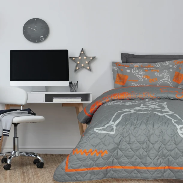 Κουβερλί Microfiber Μονό 160x220εκ. Kid Line 4941 Πορτοκαλί-Γκρι Das Kids