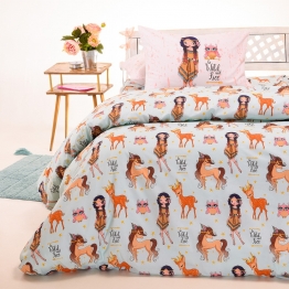 Παπλωματοθήκη Βαμβακερή Μονή 160x245εκ. Indian Girl Light Blue Kids Line Melinen 20003175