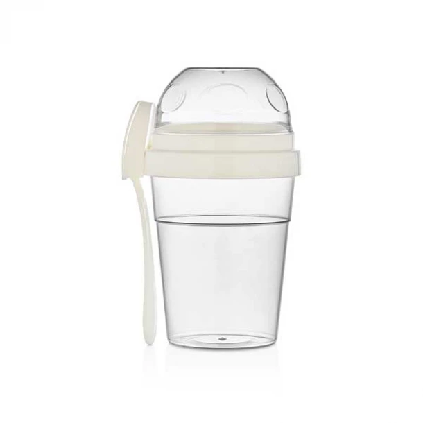 Μπωλ-Δοχείο Φορητό 2 Θέσεων Γιαουρτιού/Σαλάτας/Φρούτων Με Κουτάλι Ιβουάρ 600ml & 200ml Veltihome Allset 46-80122