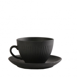 Φλυτζάνι Με Πιατάκι Cappuccino Χειροποίητο Stoneware Black Mat Gobi ESPIEL 290ml-14x8εκ. OW2044K6