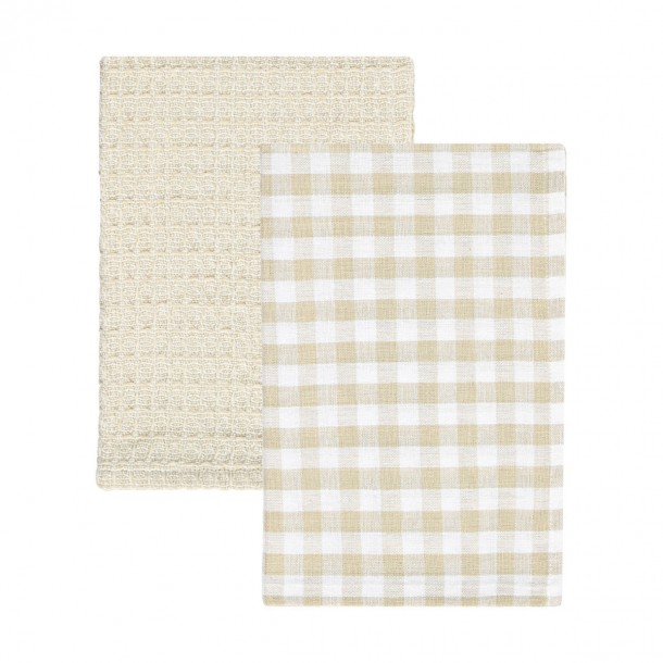 Σετ 2τμχ Πετσέτα Κουζίνας Βαμβακερή 45x65εκ. Casa Μπεζ Estia 01-36003