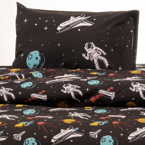 Ζεύγος Μαξιλαροθήκες Βαμβακερές 50x70εκ. Planet Black Kids Line Melinen 20003232