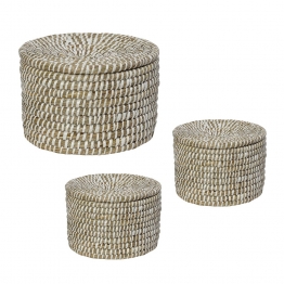 Καλάθι Με Καπάκι Σετ 3τμχ Jute-Πλαστικό Λευκό-Natural ESPIEL 35x25εκ.-30x21εκ.-25x17εκ. KAG413