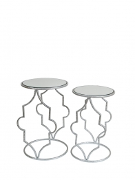 Τραπεζάκι Σετ 2τμχ Μεταλλικό Ασημί Με Τζάμι Καθρέπτη 36x56εκ.-32x51εκ. Zen Collection 25.54.52046