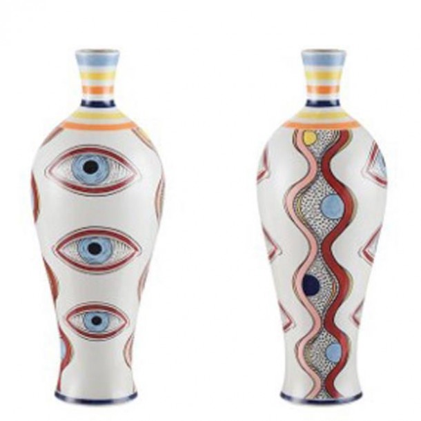 Βάζο Κεραμικό Λευκό Με Γαλάζια Μάτια 16,2x16,2x43,5εκ. ESTHETI 819-00190
