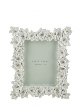 Κορνίζα Polyester Με Λουλούδια Λευκά-Χρυσό 15x20εκ. Zen Collection 25.50.52354