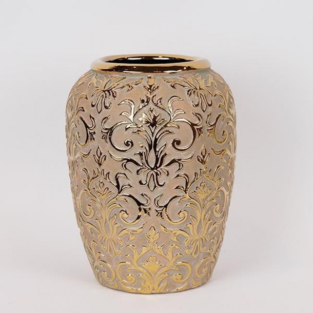Βάζο Κεραμικό Μπεζ-Χρυσό 24x24x31,5εκ. ESTHETI 819-00137