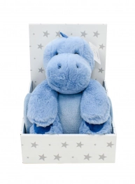 Σετ Κουβέρτα Fleece Αγκαλιάς-Λίκνου 75x90εκ. Με Λούτρινο Ζωάκι 25εκ. Dinosaur 01 Blue Dimcol