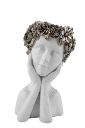 Βάζο Polyester Πρόσωπο Ασημί-Λευκό 14,7x17,5x26,5εκ. Zen Collection 23.9.48489